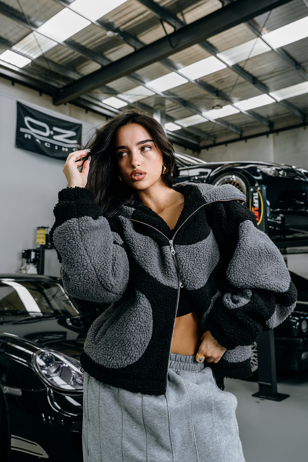 Midnight Sherpa Fleece Jacket | Black/Grey