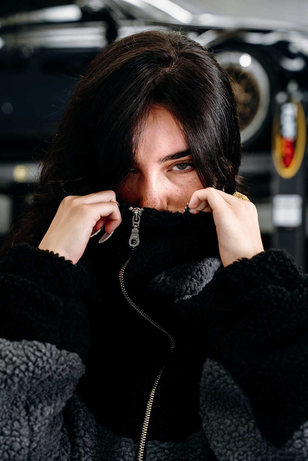 Midnight Sherpa Fleece Jacket | Black/Grey