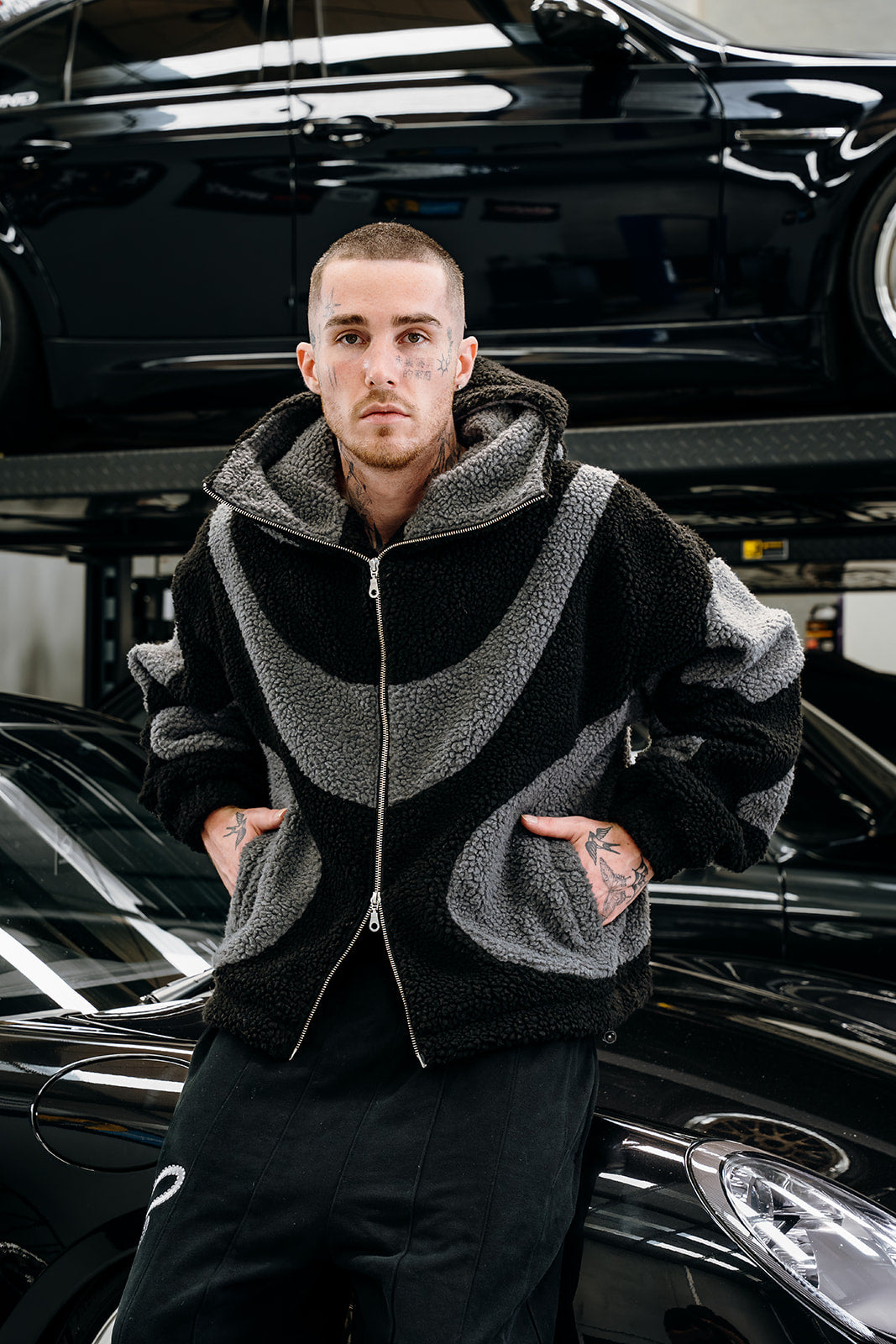 Midnight Sherpa Fleece Jacket | Black/Grey