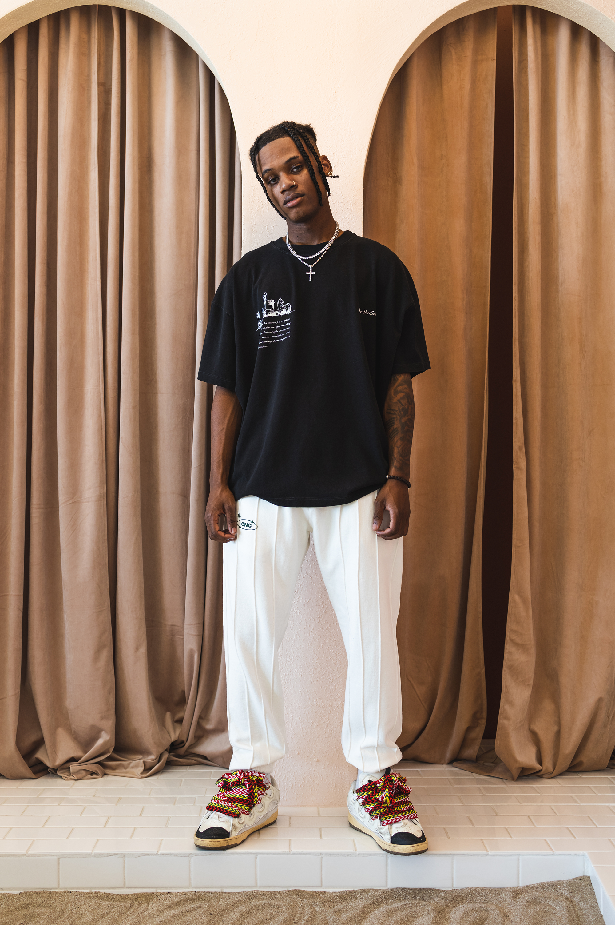 Pin-tuck Pinstripe Sweatpants | Ivory